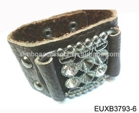 snap fastener leather bracelet with rhinestones casting,leather rhinestones cuff,cuff bracelet,jewelry,new for 2016