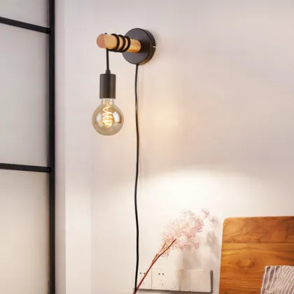Black White Wooden Wall Lamp | Indoor Wall Bracket Lighting