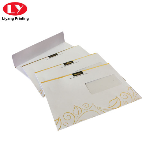 Custom Gold Logo White Gift Envelope with Window