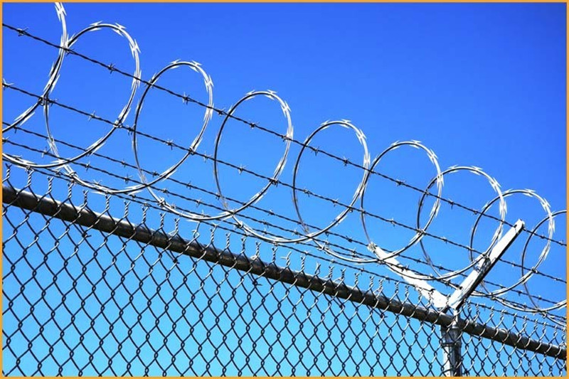 chain link fence with razor wire on top