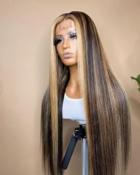 Wholesale price  piano color  Synthetic Hair Wigs With Highlights  Pre-Plucked T lace Wig Big Factory Stock