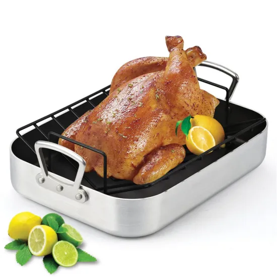 Professional turkey baking pan Aluminum Nonstick Roasting Pan With V-shaped rack