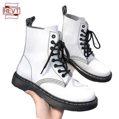 REVT Martens boots Genuine Leather boots fashion Female Martin boots top womens Thick bottom motorcycle boots womens shoes