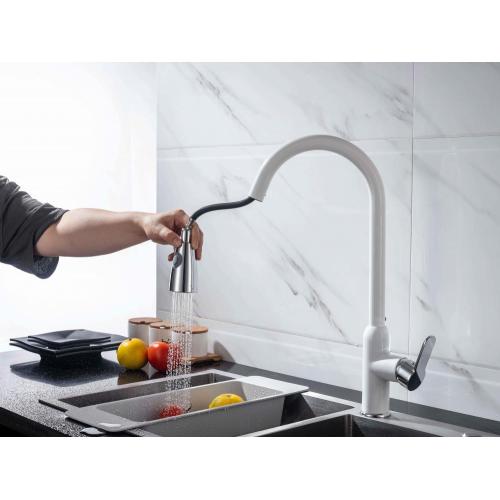 White Brass sink Pull Down Kitchen Faucet