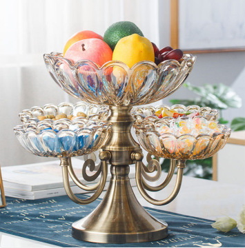 Luxury Crystal Glass Fruit Bowl with Metal Decorations for Home