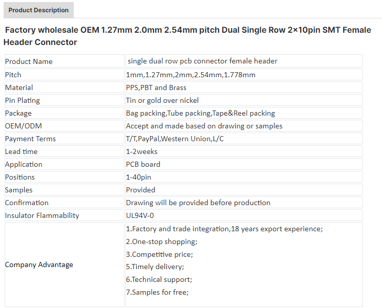 Dual Single Row SMT Female Pin Header Connector