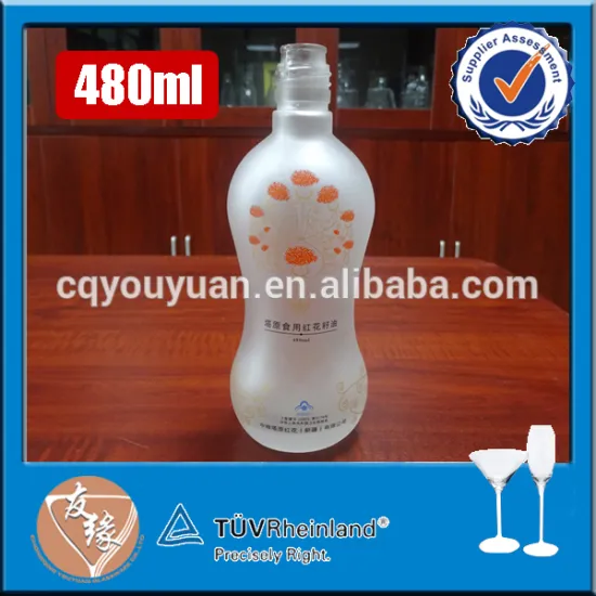 China factory custom made screw top 480ml white frosted oil glass coconut bottle