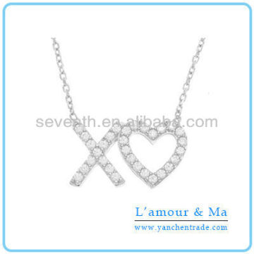 Fake Crystal Design Necklace Rhodium/Gold Plated CZ Diamond Brass Pendant Fashion Necklace