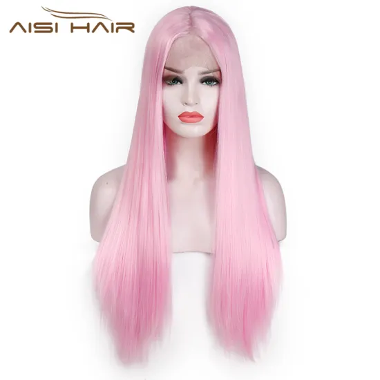 Aisi Hair Cheap Long Silky Straight Natural Pink Wig Synthetic Lace Front Wig With Baby Hair Front Lace Wigs For Black Women