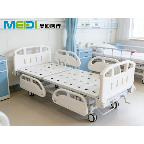 Punching Single Crank Hospital Bed, Grey Sticker Head&Foot Board, Three-Hollow, Four Guardrails, Central Control Brake