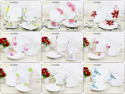GUIXIN 24-piece Square Porcelain Tableware, Service for 6, Sun Red