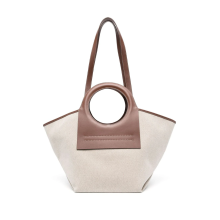 Retro Leather Handle Canvas Handbag