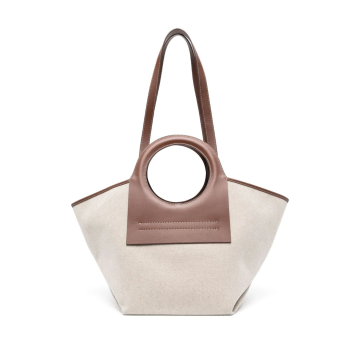 Retro Leather Handle Canvas Handbag