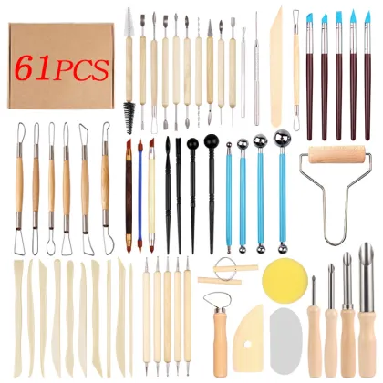 Custom 61Pcs Pottery Ceramic & Polymer Clay Sculpting Tool Set for Modeling and Carving