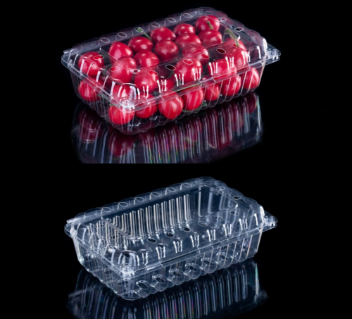 Plastikowe opakowanie owocowe RPET z otworami wentylacyjnymi