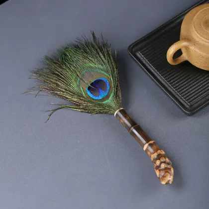 Handmade Purple Bamboo Root Feather Duster for Tea Table Dusting