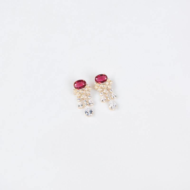 Oval Teardrop Fringe Collar CZ Bridal Necklace Earring Set