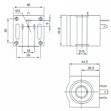 Dimension of three matching coils for R134a/R22/R401A NC electric magnetic valve