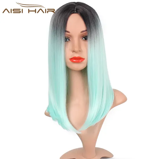 Aisi Hair Wholesale Middle Length Silky Straight Ombre Blue Bob Wig Cosplay Afro Synthetic Bob Wigs For Black Women