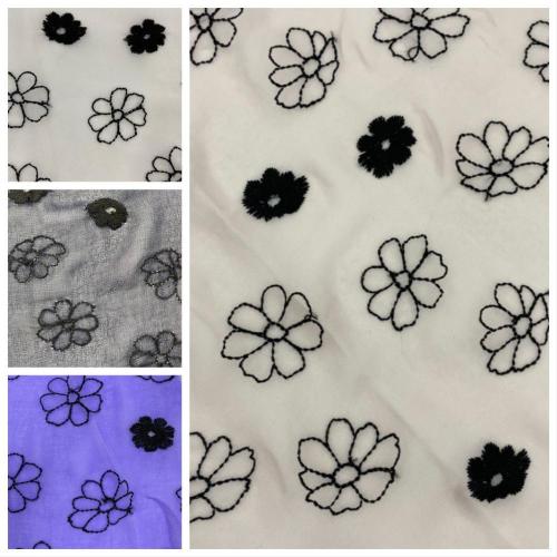 Black Milky Yarn Flower Chiffon Embroidery Fabric