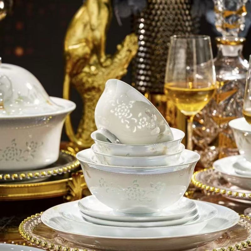 Luxury Asian Tableware Set with Floral Design and Gold Accents