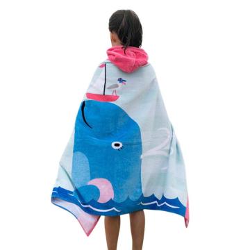 Dolphin-Themed 100% Cotton Hooded Poncho Towel for Kids