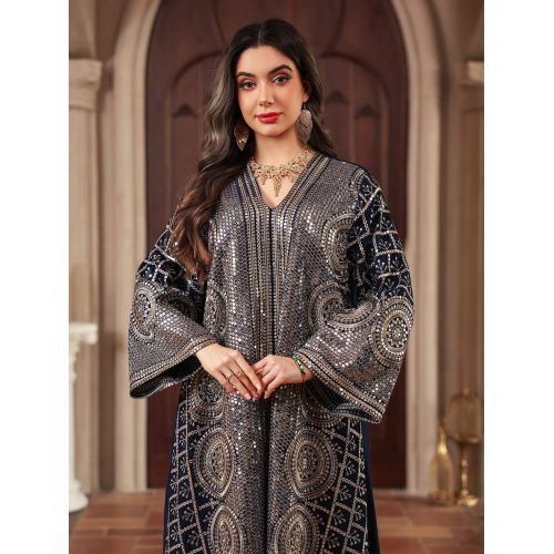 پولک دوزی طرح لوکس Kaftan Abaya با جزئیات گلدوزی