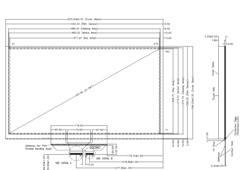 Touch screen capacitivo AMT da 21,5 pollici P3022-A2C