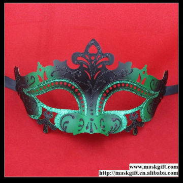 D002-GBK Wholesale Green And Black Halloween Plastic Masquerade Mask With Shinning Glitter For Masked Ball