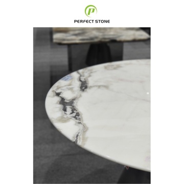 Marble Tea Table - Polished Round Dining Table for Luxury Decoration