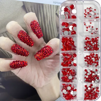 Nail Art Rhinestones Acrylic Colorful Exquisite DIY Nail Decoration with Box