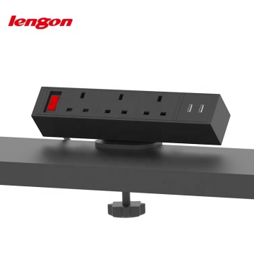 Lampu meja klip Lengon dengan soket dan 2 port pengecasan USB untuk pejabat