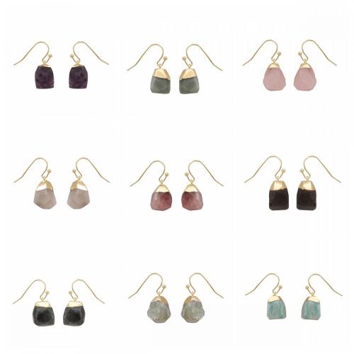 Ins irregular cut original stones Jewelry earring charm Crystal Gold Plated Natural Amethyst Faceted Post Stud Earrings