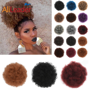 AliLeader 8 inch Multi Color Kinky Curly Hair Bun Ponytail  Synthetic Puff Afro Short Curly Hair Chignon For Black Women