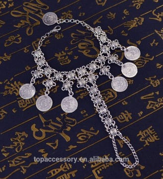 TBC6907-66 2017 New Vintage Beach Rhinestone Coin Tassel Gold Plated Ladies Multilayer Charm Women Bracelets