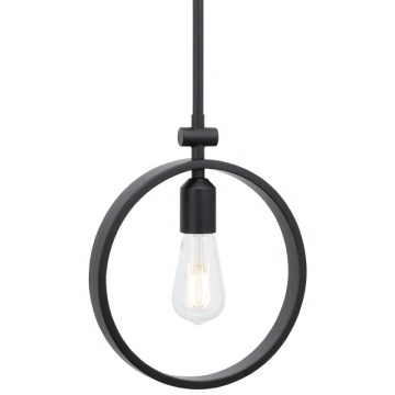 Industrial Black Metal Foyer Chandelier with LED Bulb and Glass