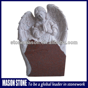 Art funeral red granite angel monument for cemetery