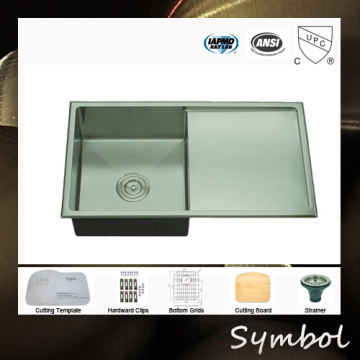 Premium Quality SUS304 Stainless Steel Fabricated Single Bowl Sink With Board