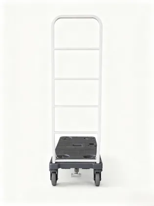 White six wheel logistics trolley
