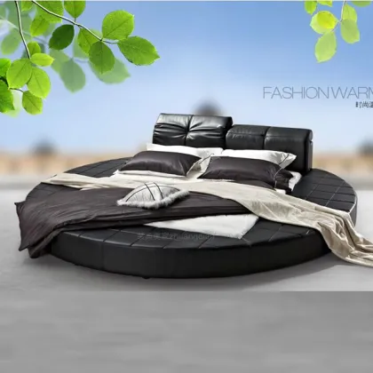 Bedroom Furniture Modern Leather Bed, latest leather round bed design, hotel bed P606