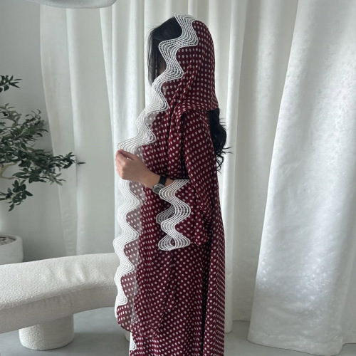 ست حجاب توری عبایی اپن شیفون خال خالی