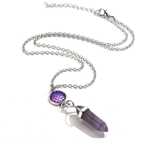 fish's scales hexagonal prism Amethyst Necklace