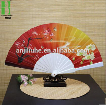 Customized polyester plastic fabric hand fan