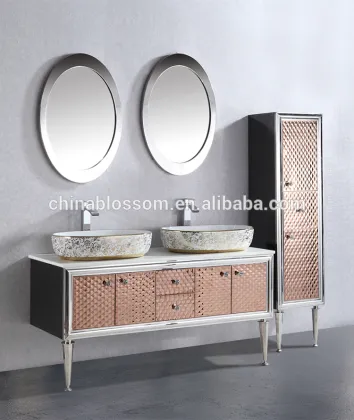 embossed stainless steel Dubai bathroom mirror cabinet wirth side cabinet
