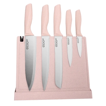 QXF Wheat Straw Stainless Steel 6Pc Kitchen Knife Set with Magnetic Cutting Board