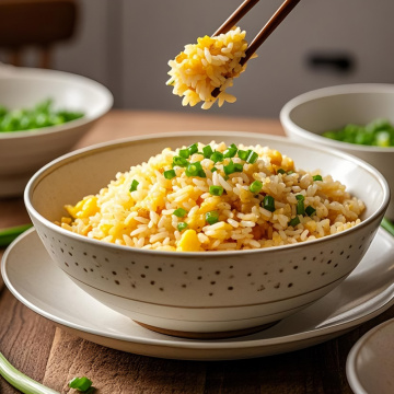 Arroz frito de ovo no café da manhã