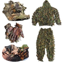 CS 3D Leaf Yowie Sniper Clothes 4pcs Ghillie Suit+ Jungle Cap + Camouflage Glove + Scarf for Military Hunting
