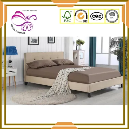 Contemporary and contracted double leather bed for bedroom