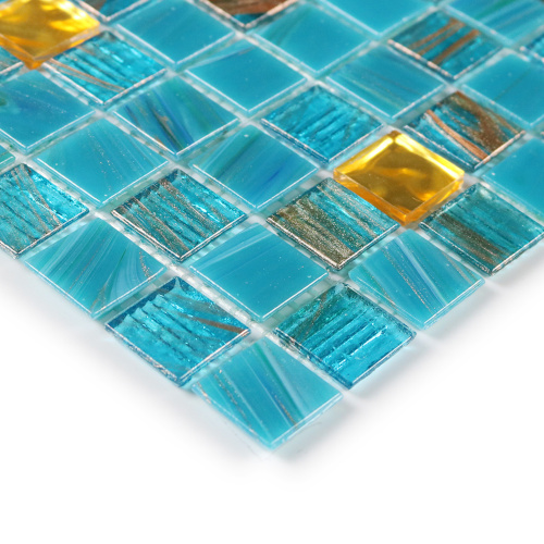 Gold Lines Mosaic Inside Art Blue Tiles