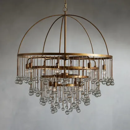 Aged Brass Silver Aubrey Chandelier: Crystal Ball Modern Pendant Lights for Hotels